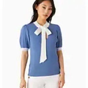 Kate Spade Colorblock Bow-neck Sweater COLOR: Deep Cornflower